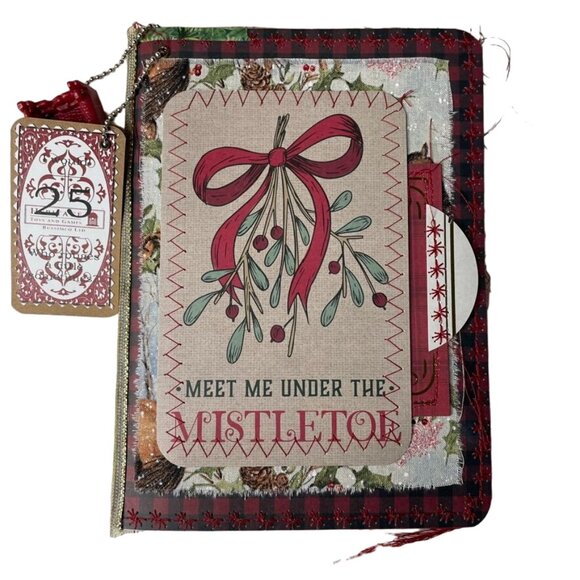 Christmas Junk Journal  With Charm u Washi  Fabric Wrap Tons Ephemera Handmade C - Picture 4 of 16